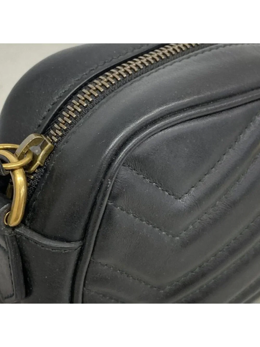 Gucci Shoulder Bag GG Marmont Leather Black Gold